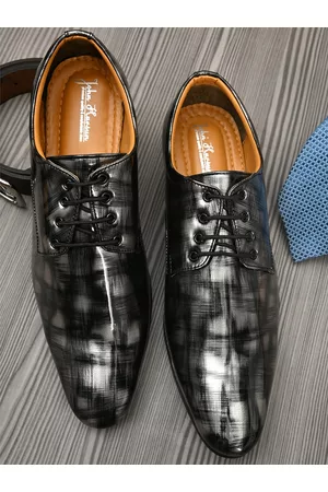 John Karsun Men Black Printed Formal Derbys