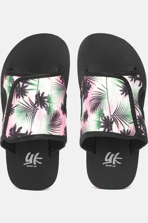 YK Boys White & Black Tropical Printed Sliders