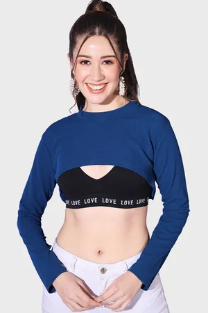 BuyNewTrend Round Neck Long Sleeves Bust Crop Top