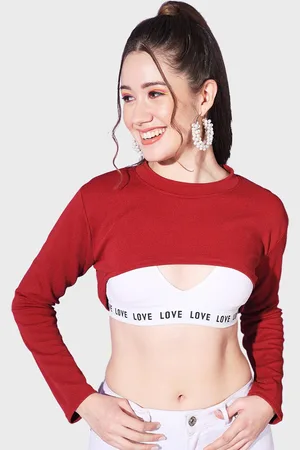 BuyNewTrend Round Neck Long Sleeves Bust Crop Top