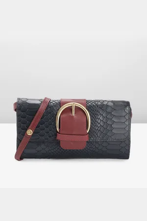 Hidesign Women Snake Textured Buckle Detail Leather Envelope Wallet