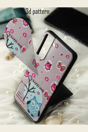 DOOBNOOB Pink & Blue Happy Owl 3D Patterned Samsung Galaxy S20 Back Case