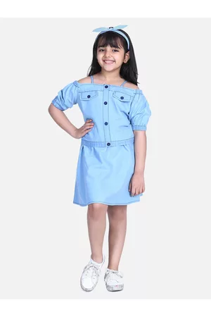 StyleStone Girls Blue Cotton Top with Skirt
