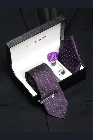 MUTAQINOTI Men Silk Necktie Accessory Gift Set