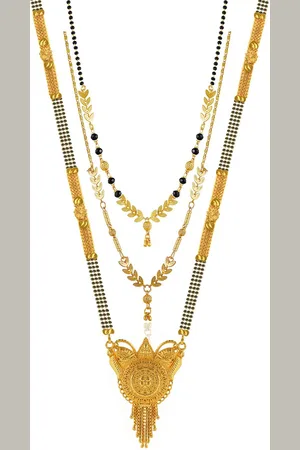 Brandsoon Set Of 3 One Gram Gold-Plated & Black Beaded Mangalsutra