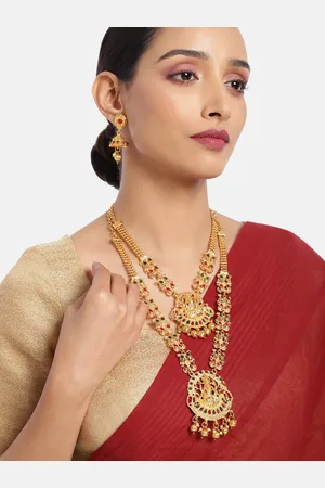 Asmitta Jewellery 18 K Gold Toned Double Necklace Set