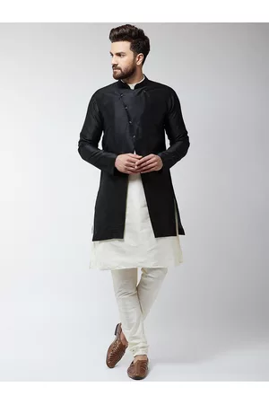 SOJANYA Men Off-White & Black Self Design Sherwani Set