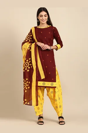 Rajnandini Maroon & Yellow Printed Unstitched Dress Material