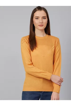 Cayman Women Mustard Yellow Solid Acrylic Pullover Sweater