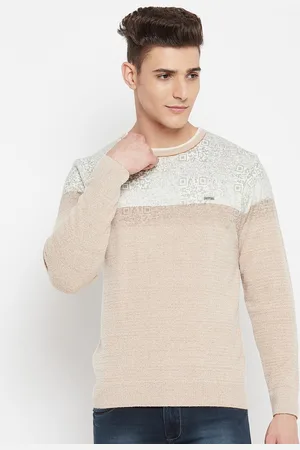 Duke Men White & Rust Brown Printed Pullover