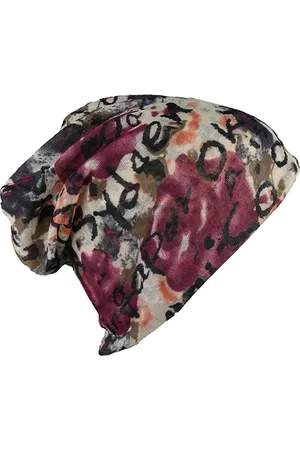iSWEVEN Unisex Beige & Black Abstract Printed Beanie