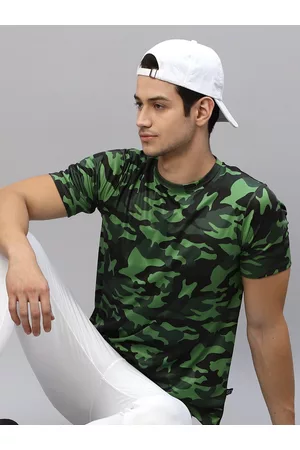 Rigo Men Green Camouflage Print Round Neck Half Sleeve Activewear T-Shirt