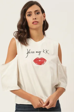 KENDALL + KYLIE Women White Pure Cotton Printed T-shirt