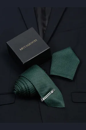 MUTAQINOTI Men Dotted Pattern Silk Formal Accessory Gift Set