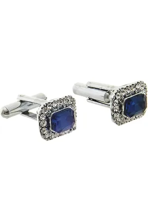 Lucky Jewellery Silver-Toned & Blue Embellished Rectangle Cufflinks