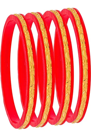 Shivansh Set Of 4 Gold-Plated & Red Traditional Bangles