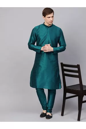 SOJANYA Men Teal Green Solid Kurta with Churidar