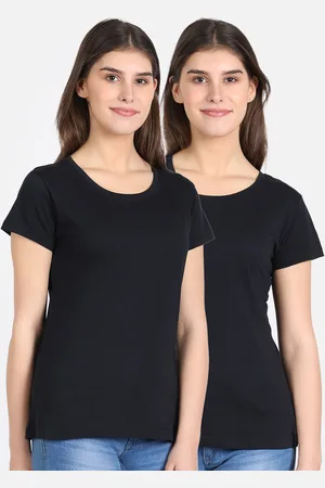 DYCA Women Black Pack Of 2 Solid Round Neck T-shirt