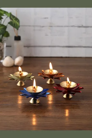 CraftVatika Set of 4 Gold Brass Diya