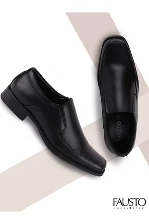 FAUSTO Men Black Solid Shock Absorber Sole Leather Formal Slip-Ons