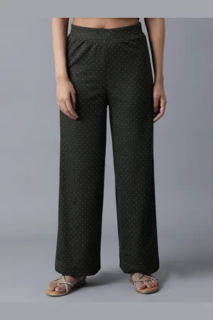 Elleven Women Green & White Knitted Palazzos