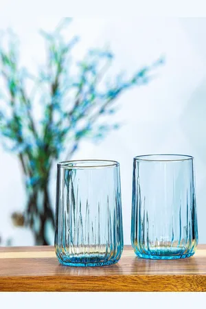 Pasabahce Turquoise Blue 6 Pieces Textured Glass Tumblers - 135ml Each