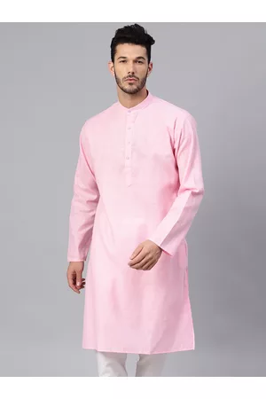 SOJANYA Men Pink Solid Straight Kurta