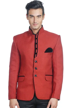 Wintage Men Red Single-Breasted Tailored Fit Ethnic Bandhgala Blazer