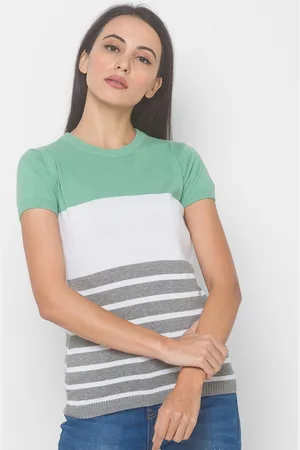 Globus Women Sea Green & White Colourblocked Sweatshirt