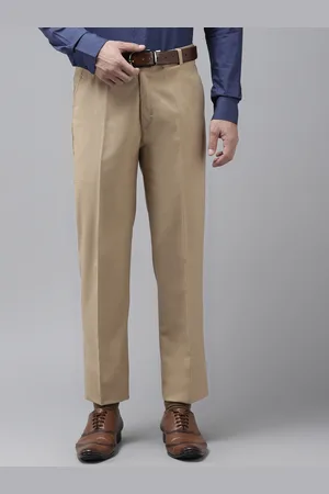 Hangup Men Beige Regular Fit Solid Formal Trousers