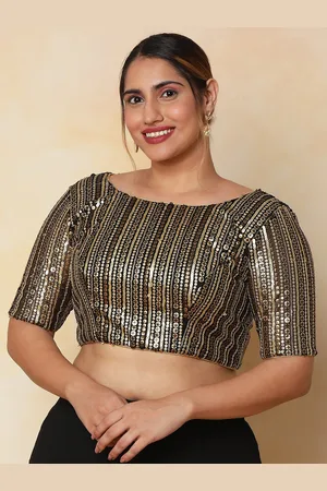 SALWAR STUDIO Women Plus Size Embellished Boat Neck Saree Blouse