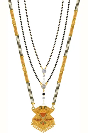 Brandsoon Set Of 3 One Gram Gold-Plated Black Beaded Mangalsutras