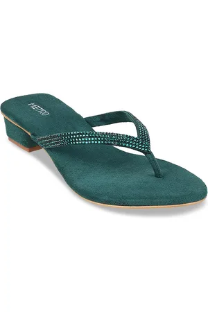 Metro Green Embellished Block Sandals