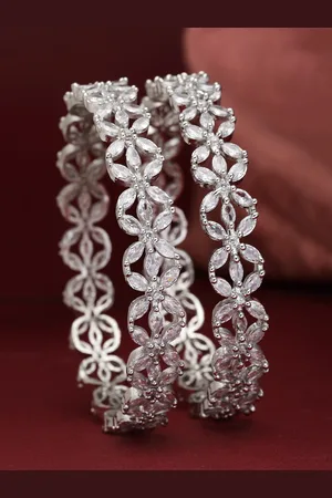 Zeneme Set Of 2 Rhodium-Plated AD-Studded Bangles