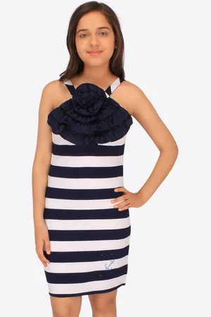 CUTECUMBER Girls Striped Ruffles Bodycon Dress