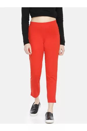 Dollar Missy Women Red Straight Fit Solid Cigarette Trousers