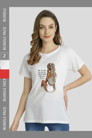 Chozi Women White 2 Printed Extended Sleeves Bio Finish Applique T-shirt