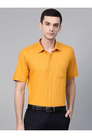 MANQ Men Mustard Yellow Semi-Slim Fit Solid Formal Shirt