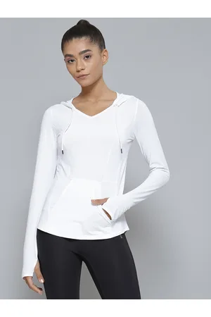 Fitkin Women White Hooded Sports T-shirt