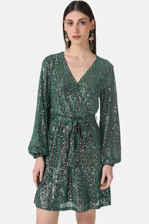 Kazo Embellished Puff Sleeves Sequined Detail Party Fit & Flare Dress