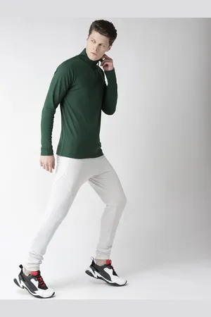 CHKOKKO Men Green Solid High Neck T-shirt