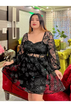 ATHENA Women Black Embellished Transparent Touch Dress