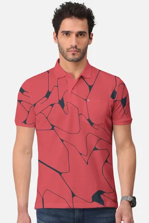 bullmer Abstract Printed Polo Collar Short Sleeves Cotton T-shirt