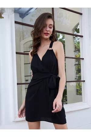 Berrylush Shoulder Strap Wrap Mini Dress