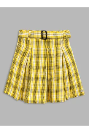 Blue Giraffe Girls Yellow Checked Pure Cotton Above-Knee A-Line Skirts