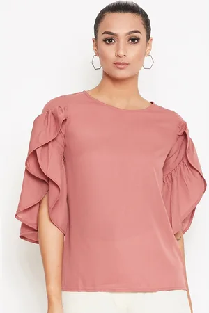 La Zoire Women Pink Tulip Flutter Sleeve Georgette Regular Top