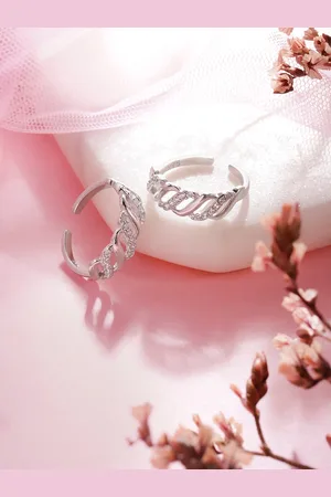 Zavya Women Set of 2 925 Sterling Silver Transparent & Silver Rhodium-Plated Toe Ring