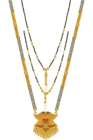 Brandsoon Set Of 3 One Gram Gold-Plated Black Beaded Mangalsutra