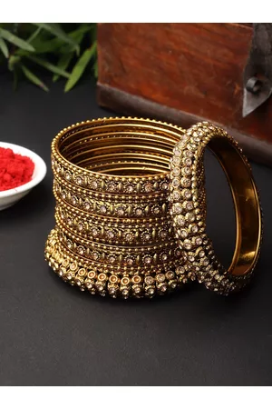 Zeneme Set Of 6 Gold-Plated Stone-Studded Bangles
