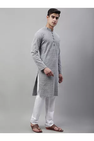 Jompers Floral Embroidered Regular Chikankari Pure Cotton Kurta With Churidar